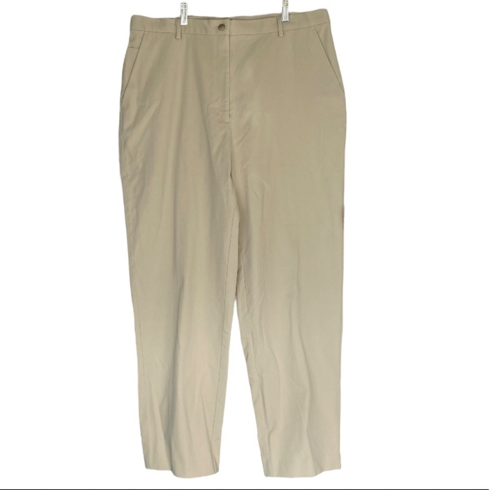 𝅺LL Bean Cotton/Lycra Cream Flat Front Trousers Womens Size 16 Great Condition